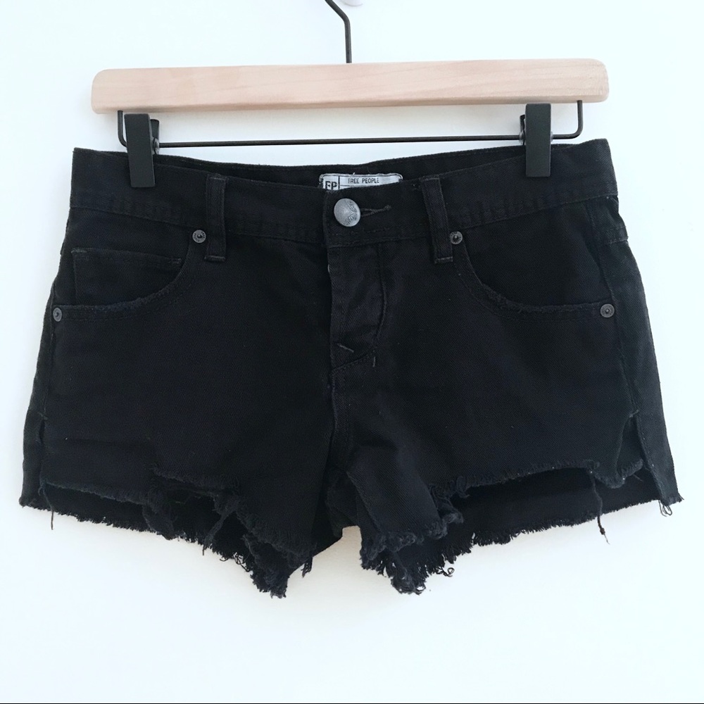 ⛵️ FREE PEOPLE Black Distressed Button Fly Shorts